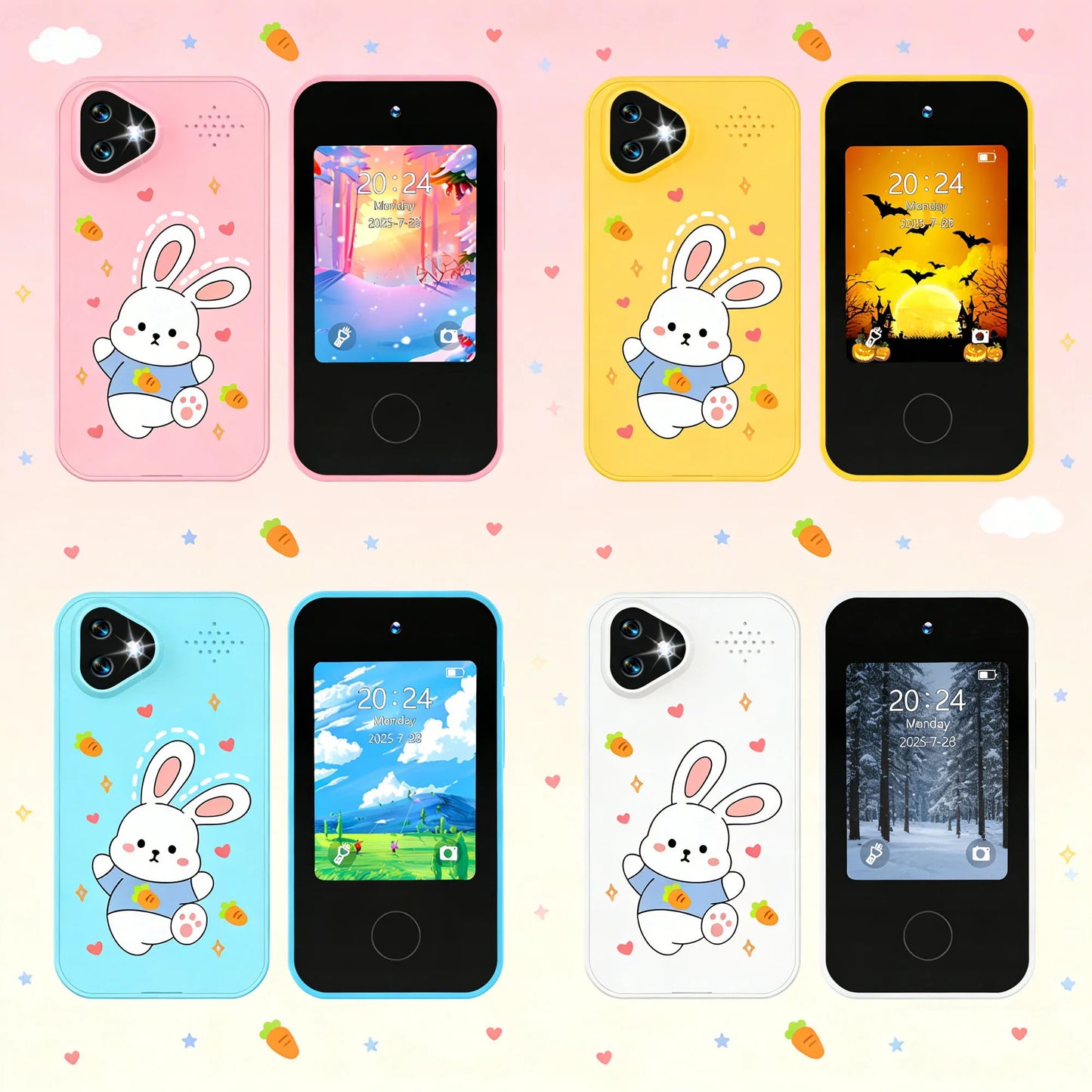 Kawaii Cartoon Kids Smart Toy Phone, Children's Camera, 2.8-Inch Touch Screen, HD Dual Camera, Photo Taking, Photography, Music