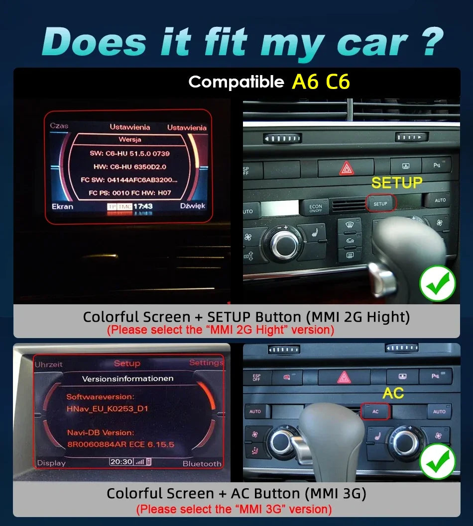 Android 14 Auto Radio CarPlay For Audi A6 C6 4f  For Audi Q7 4L 2005-2015 MMI 2G 3G GPS Car Multimedia Player Navi Stereo DSP