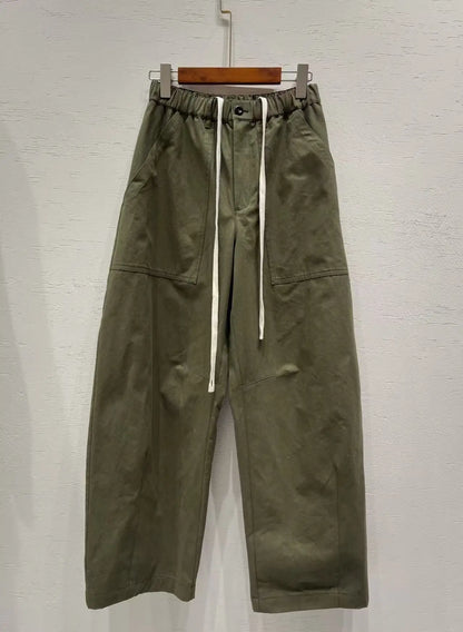 Fashionable versatile pure cotton elastic waist casual wide-leg pants