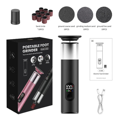 New Electric Foot File Callus Remover 2 in 1 Rechargeable Foot File & Nail Pedicure Tool, gift 60PCS Replaceable Sandpaper Discs
