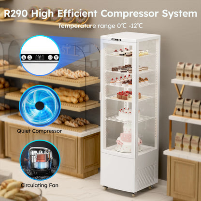 Commercial Refrigerator Display Case, Commercial Cake Refrigerator, Double-Layered Glass Fridge Bakery Cooler Interior LED Light