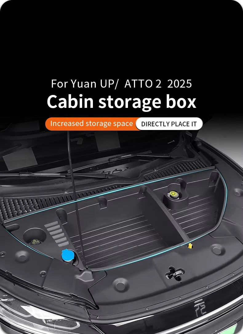 For Yuan UP Atto 2 2025 Car Front Trunk Hood Storage Box Organizer Case Large Capacity Tidy Accessories Scratch Wear-Resistant