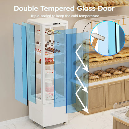 Commercial Refrigerator Display Case, Commercial Cake Refrigerator, Double-Layered Glass Fridge Bakery Cooler Interior LED Light