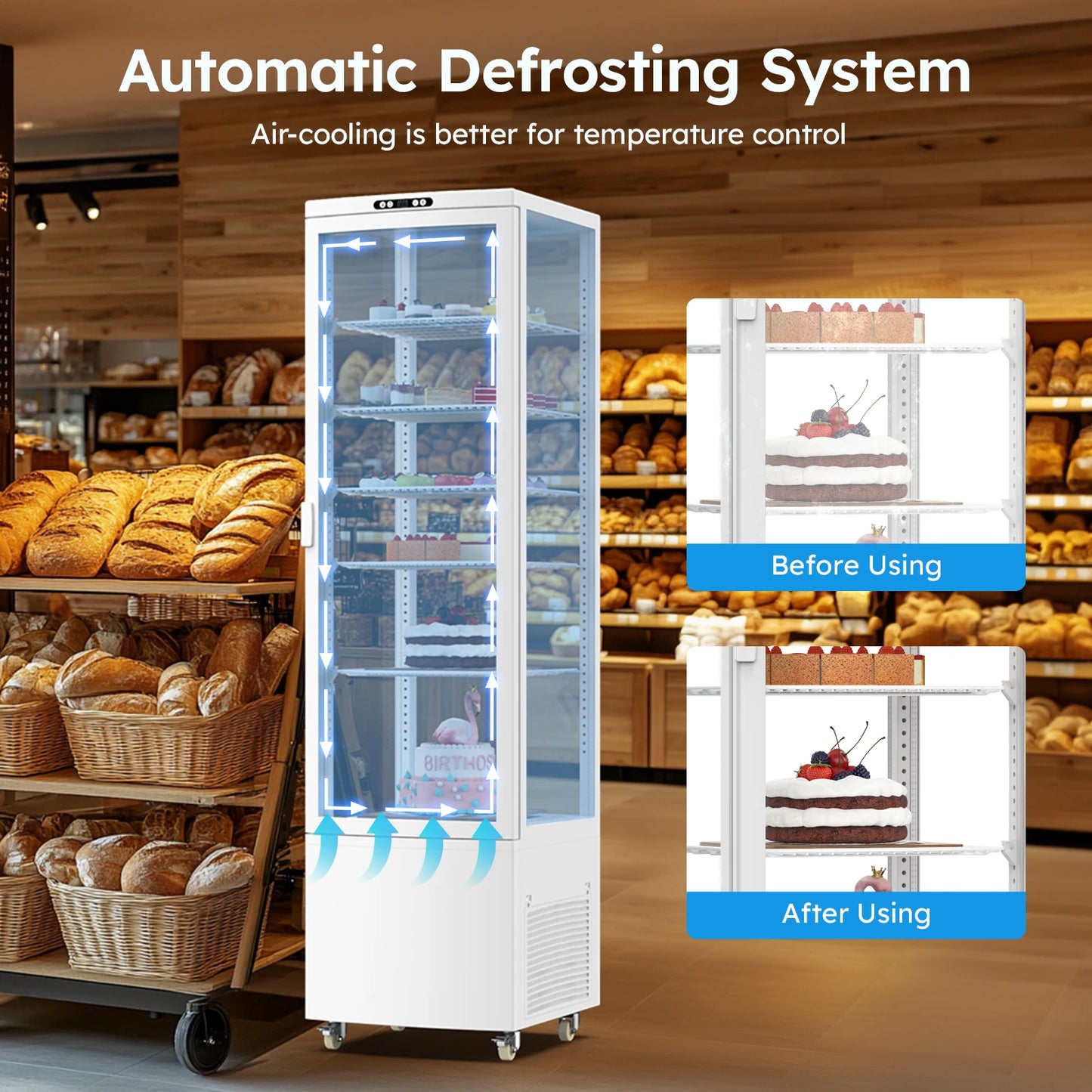 Commercial Refrigerator Display Case, Commercial Cake Refrigerator, Double-Layered Glass Fridge Bakery Cooler Interior LED Light