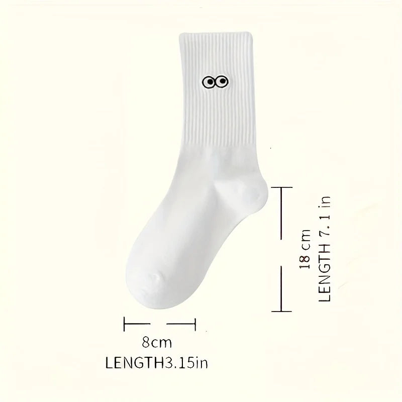 10 pairs of soft, breathable, durable and simple white expression socks, comfortable and suitable for daily wear