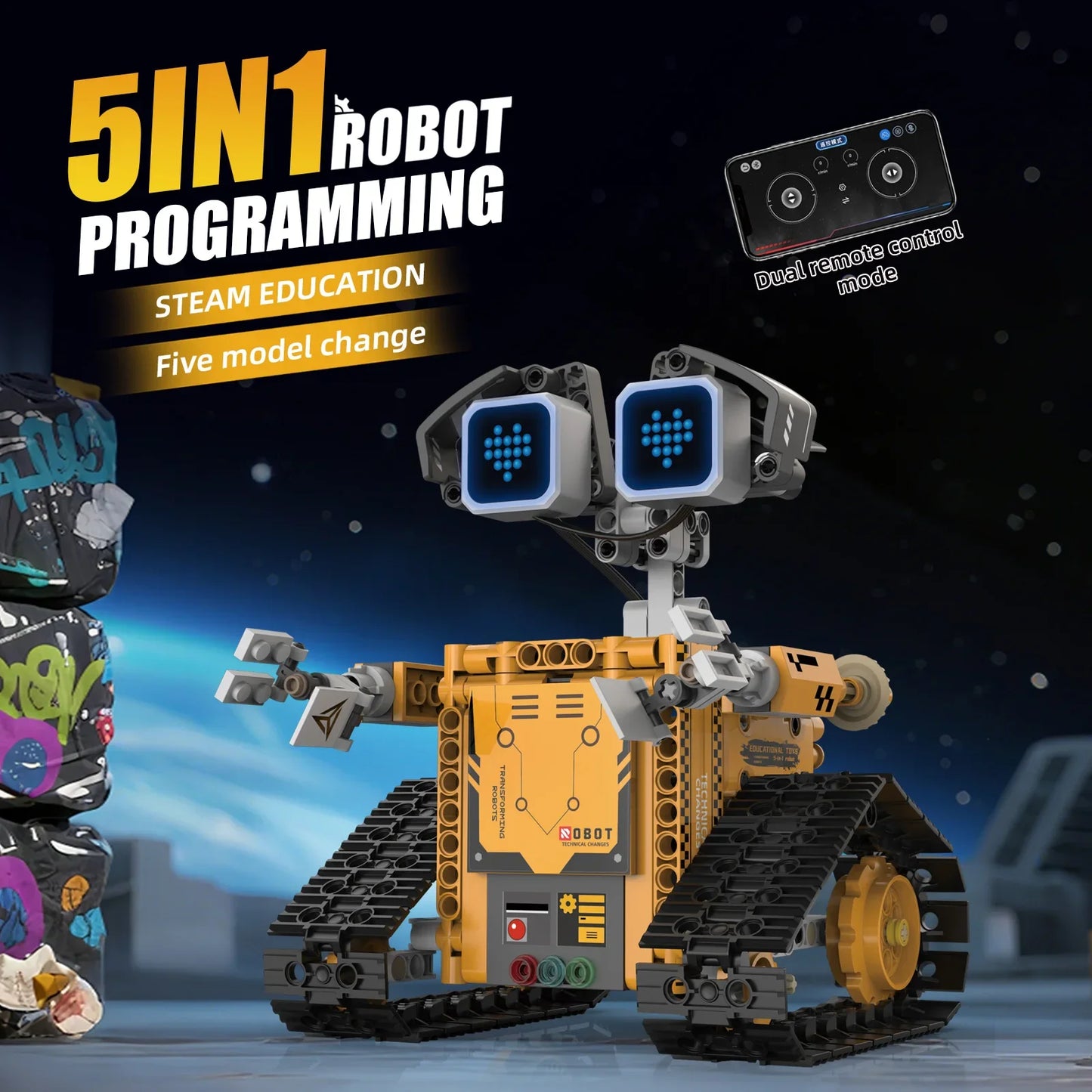 MOC 373PCS 5-in-1 Electric RC Wall Climbing Robot Model Building Blocks Set Children's Creative Puzzle Toy Gift Bulldozer Design