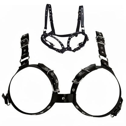 Women Leather Open Cup Body Harness Bra Adjustable Bust Bondage Belt BDSM Fetish Lingerie Sexy Restraint Costume Adult Accessory