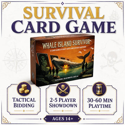 Whale Island Survivor Card Game for 2-5 Players, Survival Strategy Adventure with Role Cards, Skill Choices, Ages 14+