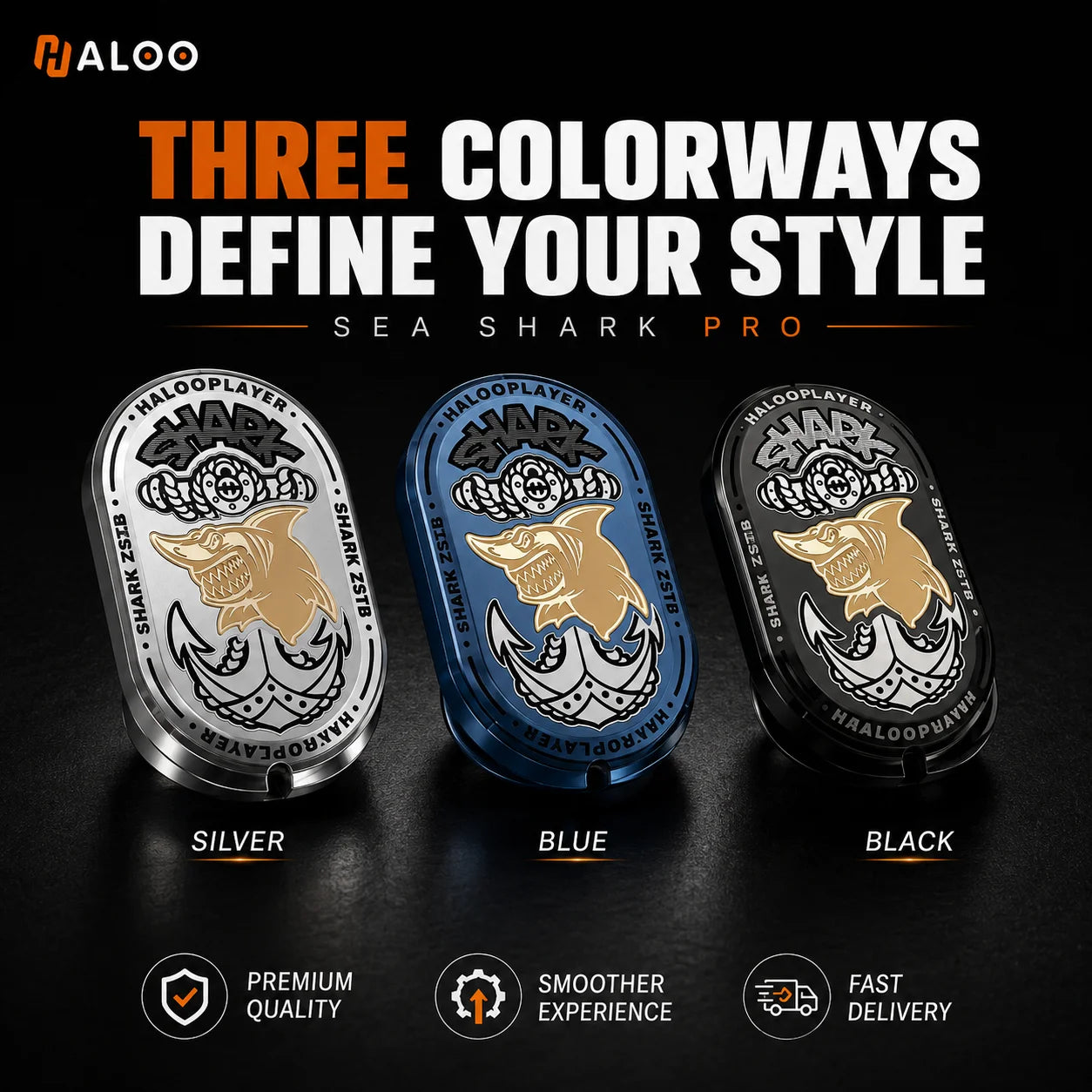 HALOOPLAYER edc metal sea shark Pro mechanical fidget slider spinner toys for adults relievers anti stress antistress