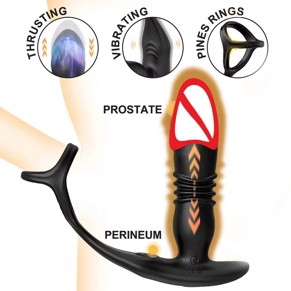 Male Prostate Massager Anal Dildo Telescopic Vibrator Remote Control Vibrating Butt Plug with Penis Cock Ring  Sex Toy for Gay