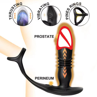 Male Prostate Massager Anal Dildo Telescopic Vibrator Remote Control Vibrating Butt Plug with Penis Cock Ring  Sex Toy for Gay