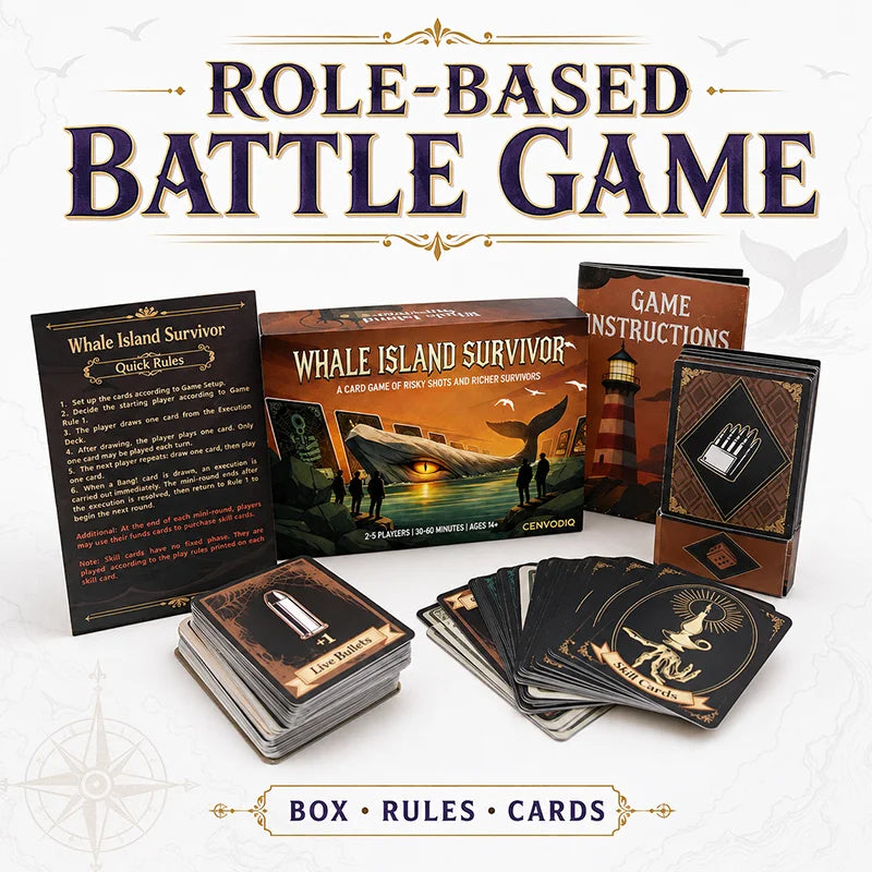 Whale Island Survivor Card Game for 2-5 Players, Survival Strategy Adventure with Role Cards, Skill Choices, Ages 14+