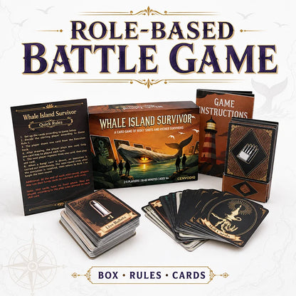 Whale Island Survivor Card Game for 2-5 Players, Survival Strategy Adventure with Role Cards, Skill Choices, Ages 14+