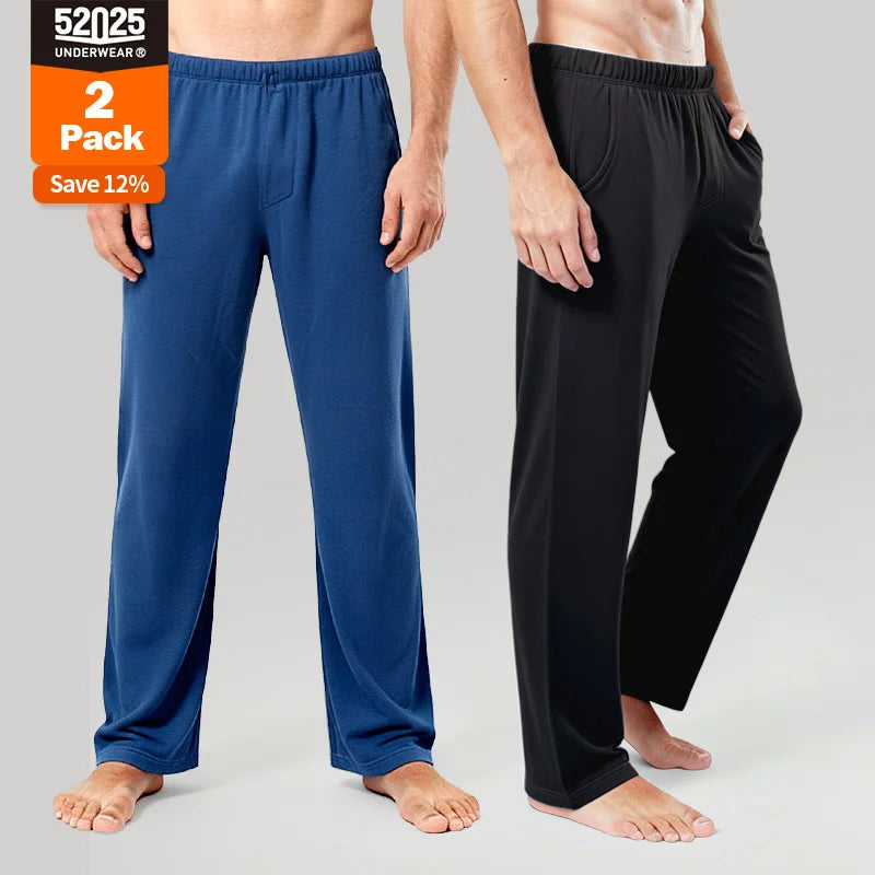 52025 Men's 100% Cotton Pajama Lounge Pants (2-Pack) – Relaxed Fit, Side Pockets and Breathable Everyday Comfort