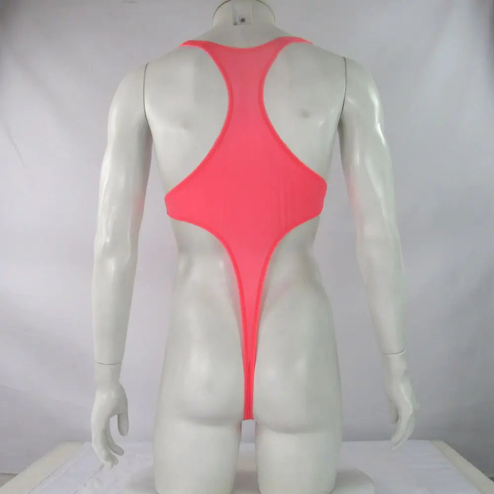 Mens G4272 bodysuit Thong Leotard High Cut Racer Back Nylon spandex soft thin jersey semi c-thru