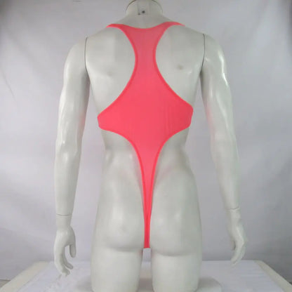 Mens G4272 bodysuit Thong Leotard High Cut Racer Back Nylon spandex soft thin jersey semi c-thru