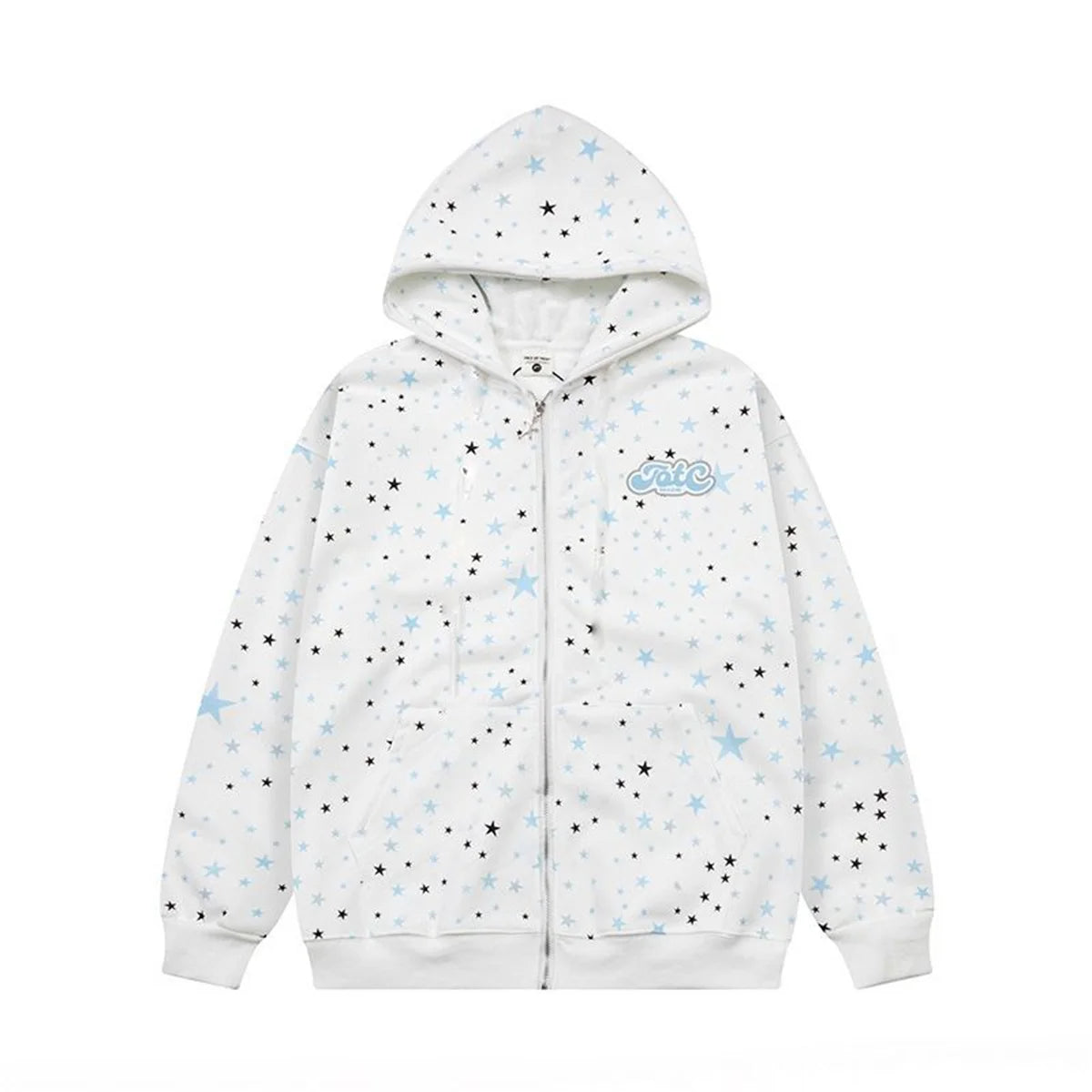 Ins Fashion Women's Full Print Star Zipper Hoodie Sweatshirt Japanese Streetwear Casual Long Sleeve Pullover for Autumn Winter