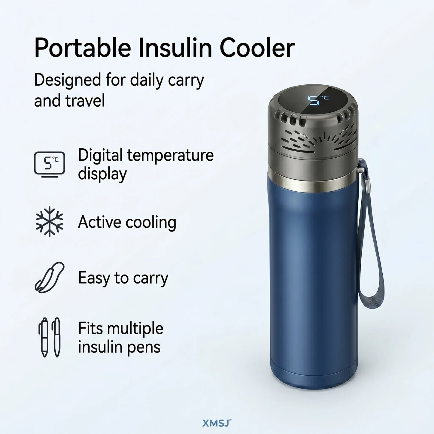 Smart Insulin Cooler Cup Portable Medical Fridge Travel Cooling Case 0-20°C Digital Temp Control for Diabetes Insulin Pens