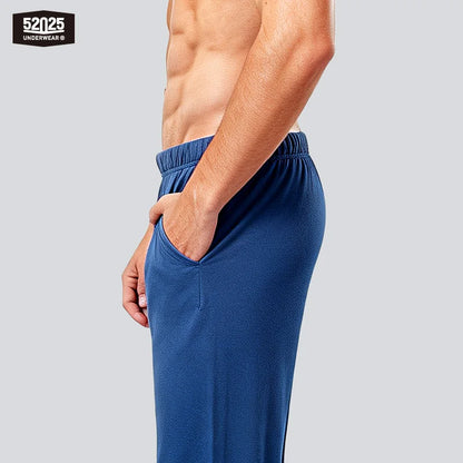 52025 Men's 100% Cotton Pajama Lounge Pants (2-Pack) – Relaxed Fit, Side Pockets and Breathable Everyday Comfort