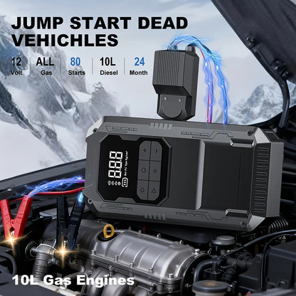 Qenrix 4in1 Portable Jump Starter with 150PSI Cordless Air Pump, 12V Car Battery Booster, Digital Tire Inflator with LED Light