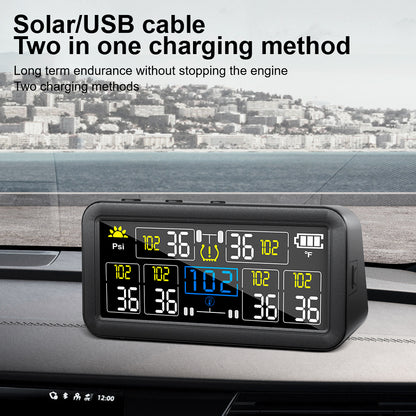 4/6 TPMS Sensors AutoTruck TPMS Digital Display Automobile Truck Tire Pressure Alarm Solar TPMS Tire Pressure Monitoring System