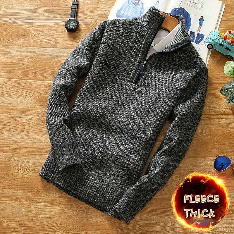 Men's Half-Zip Turtleneck Sweater Warm Thick Knit Pullover with Stand Collar Casual Winter Fashion Jumper Solid Knitwear Top