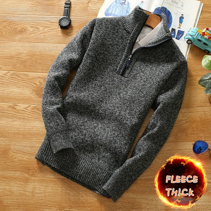 Men's Half-Zip Turtleneck Sweater Warm Thick Knit Pullover with Stand Collar Casual Winter Fashion Jumper Solid Knitwear Top