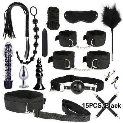 Sexy leather BDSM plush bondage bundle set blindfold handcuffs whip sex toys for women Nipple clip butt plug Exotic sex toys