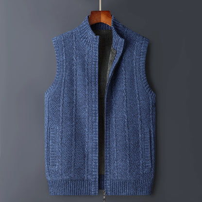 Winter Vest Men Sweater Zipper Warm Thick Male Cardigan Clothing Fleece Wool Liner  Sleeveless Jackets Vintage Black Red