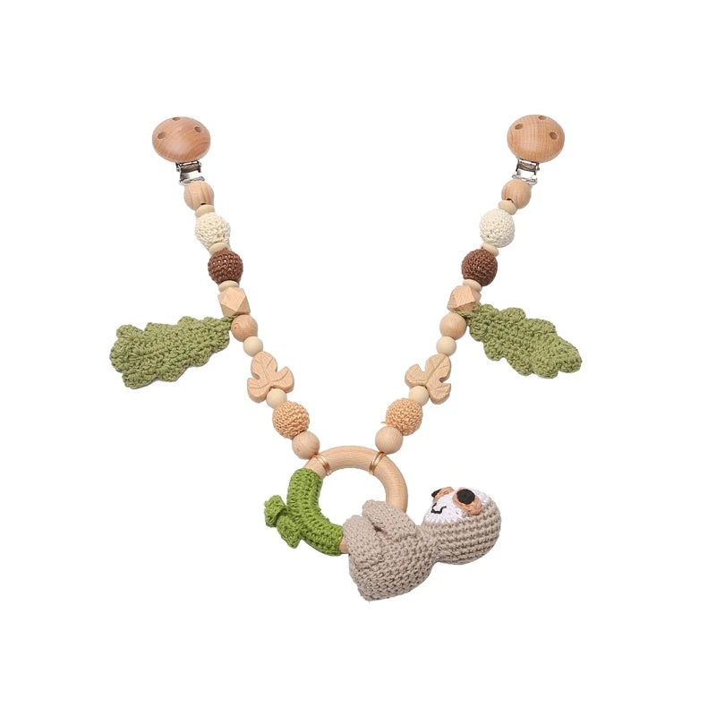 Baby New Animals Stroller Chain Wooden Pram Clip Pacifier Clip Chain Crochet Animal Teething Bracelet Mobile Stroller Toys