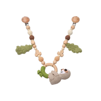 Baby New Animals Stroller Chain Wooden Pram Clip Pacifier Clip Chain Crochet Animal Teething Bracelet Mobile Stroller Toys
