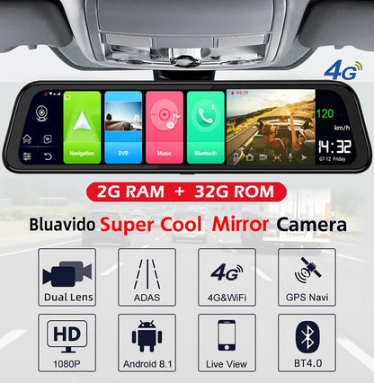 12" Car GPS Rearview Mirror Z68 Android 8.1 GPS Navigation ADAS Parking Monitoring DVR Camera 2G+32GB Dash Cam Video Recorder