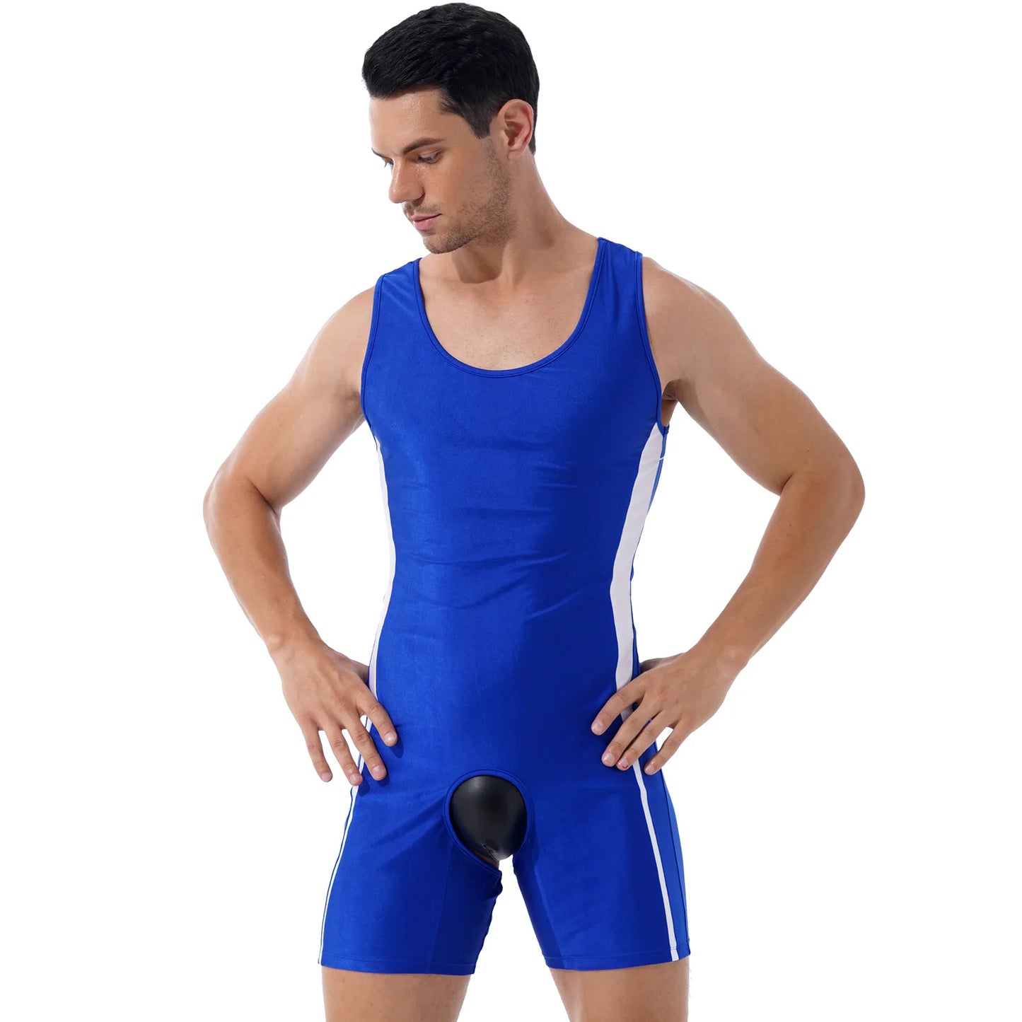 Sexy Mens Lingerie Open Crotchless Bodycon Bodysuit Male Body Shaper One-piece Open Butt Jumpsuit Wrestling Singlet Nightwear