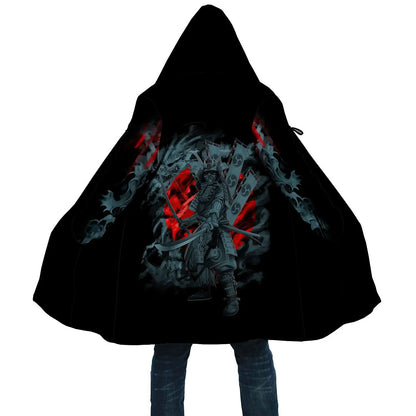 Drop shipping Winter Mens Cloak Samurai Oni Mask Tattoo 3D Printing Fleece Hooded cloak Unisex Casual Thick Warm Cape coat PF31