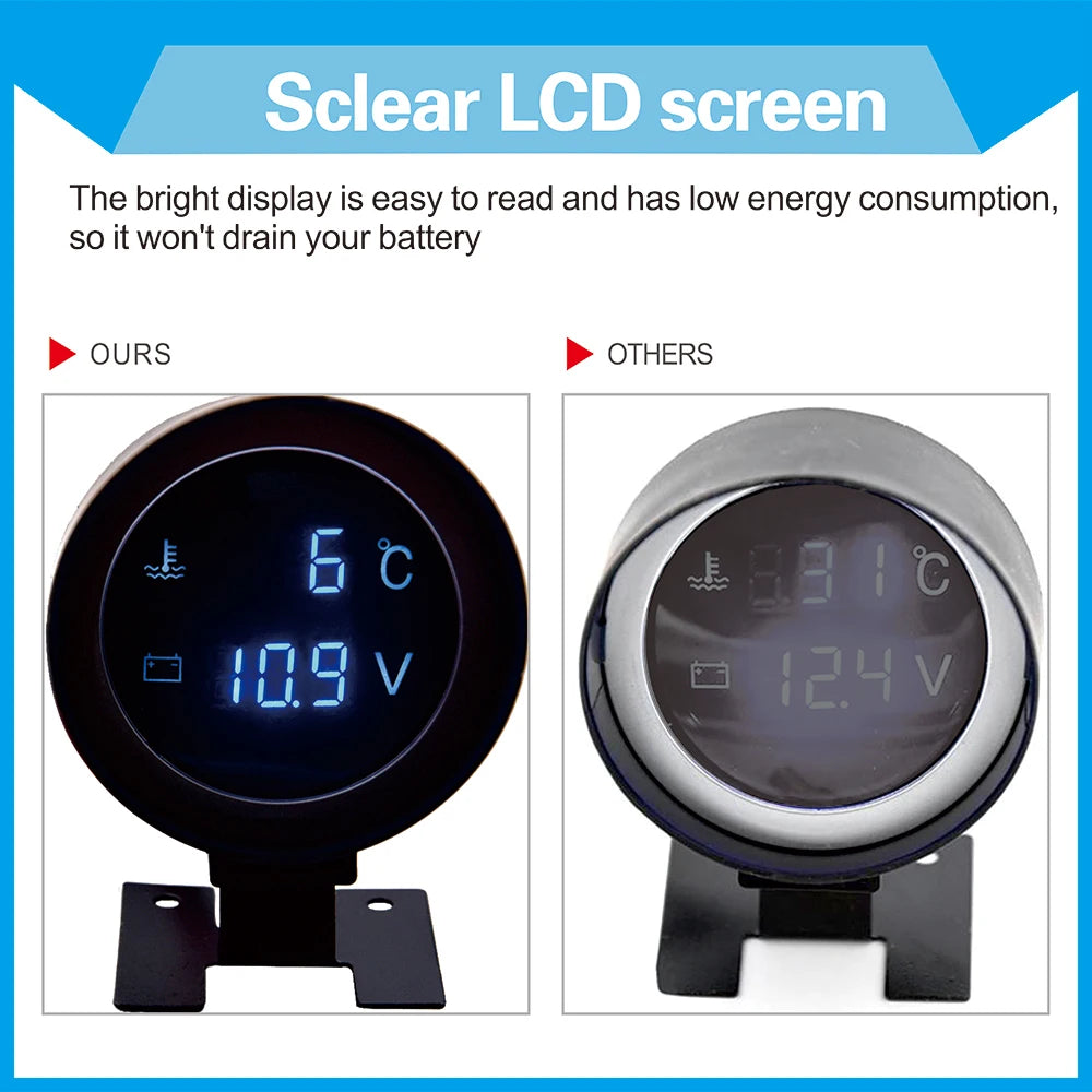 2 IN 1 Water Temperature Gauge Digital Led Voltmeter Water Temp Joint Pipe Sensor Car Truck Motorcycle Car Temperature Sensor