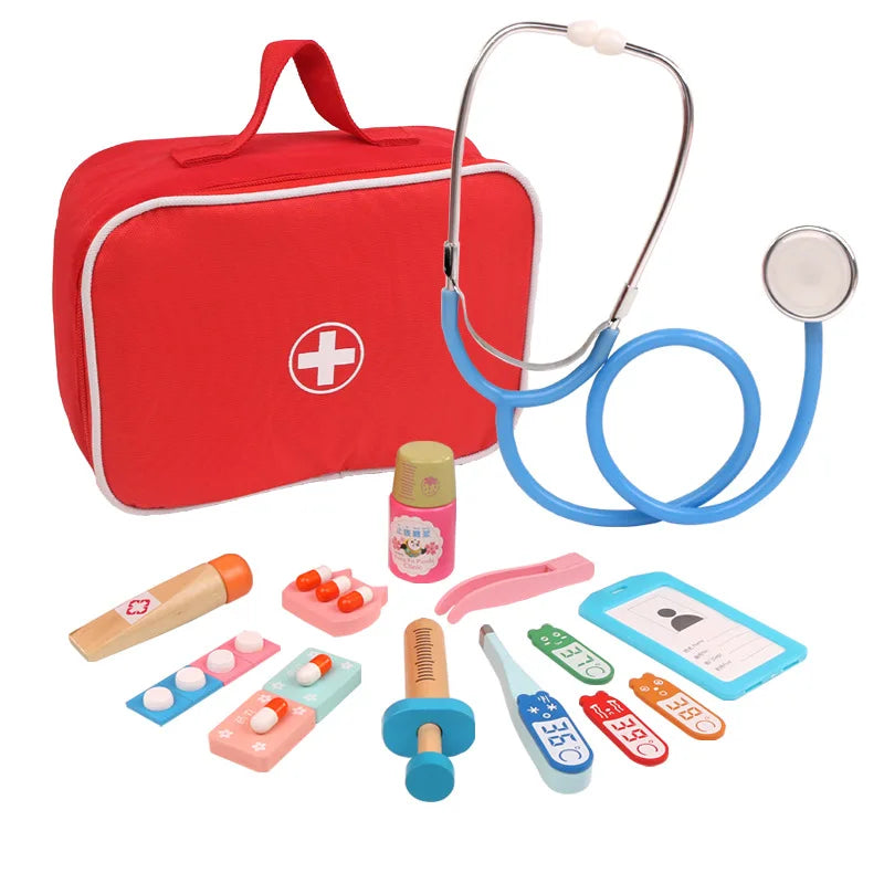 Wooden Pretend Play Doctor Educational Toys For Children Medical Simulation Medicine Chest Set Kids Role Playing Pretend Toys