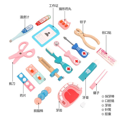 Wooden Pretend Play Doctor Educationa Toys for Children Kid Medical Simulation Medicine Chest Set for Kids Interest