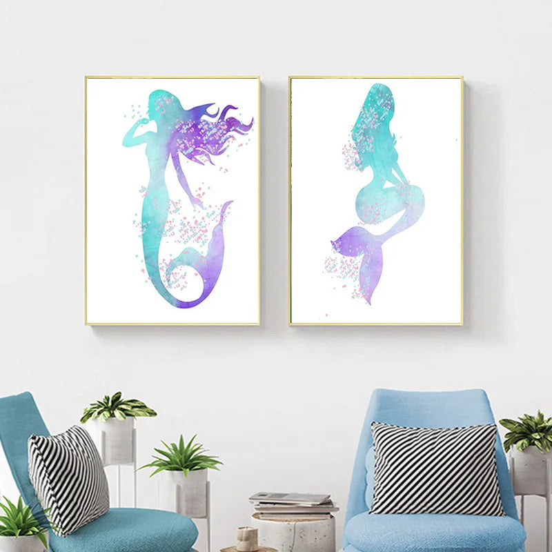 Nodic Modern Canvas Painting Mermaid Wall Art Posters And Prints Design For Baby Girls Room Bedroom Home Decor No Frame