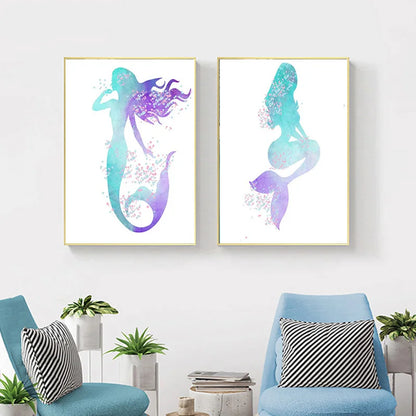 Nodic Modern Canvas Painting Mermaid Wall Art Posters And Prints Design For Baby Girls Room Bedroom Home Decor No Frame