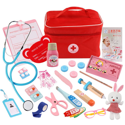 Wooden Pretend Play Doctor Educationa Toys for Children Kid Medical Simulation Medicine Chest Set for Kids Interest