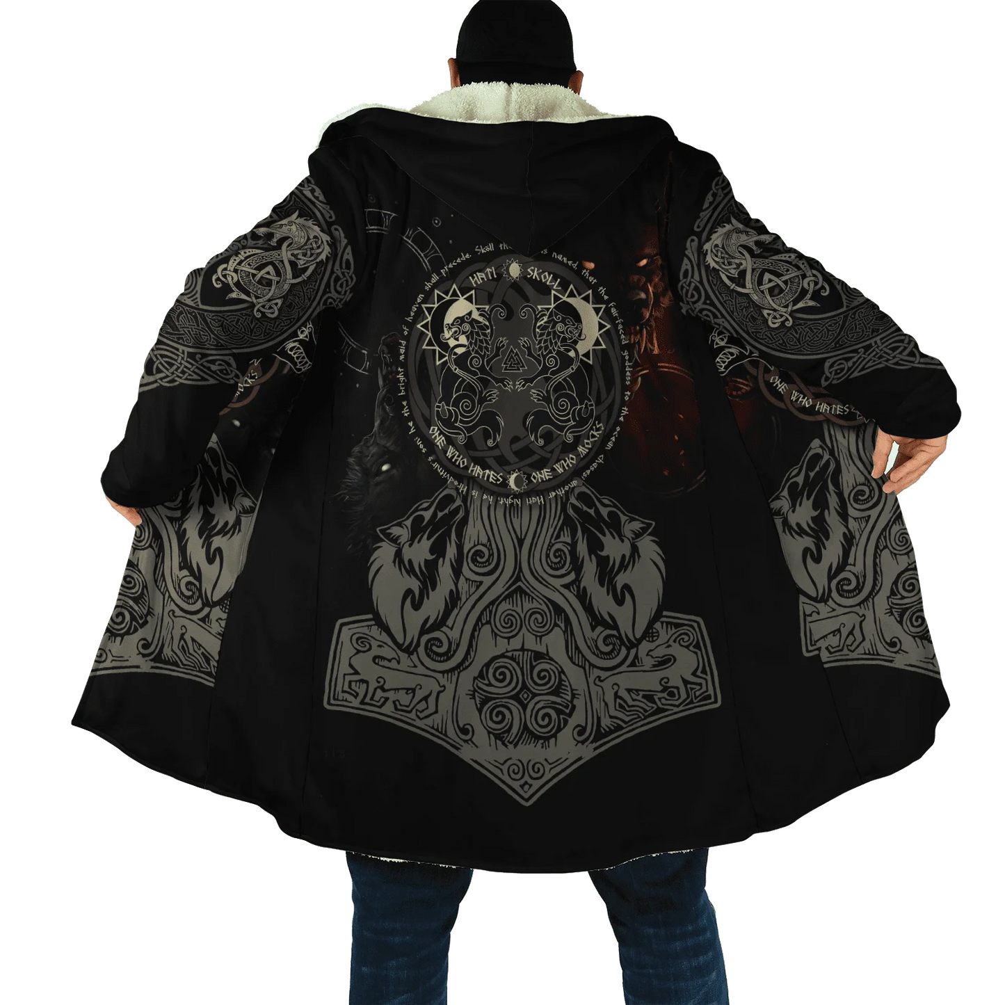 2025 Winter Fashion Mens Cloak Odin Raven Tattoo 3D Printing Fleece Hooded cloak Unisex Casual Thick Warm Cape coat PJ-01