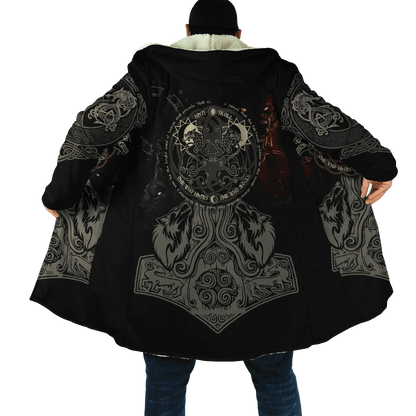 2025 Winter Fashion Mens Cloak Odin Raven Tattoo 3D Printing Fleece Hooded cloak Unisex Casual Thick Warm Cape coat PJ-01