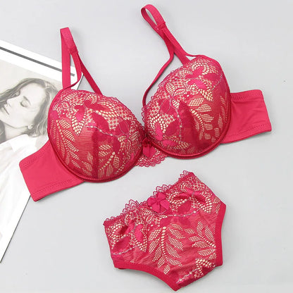 2021 New Push Up Lace Bra Sets Plus Size Lingerie BCDE Cup Adjusted Strap Bow Underwire Grey Red Blue Black White Underwear