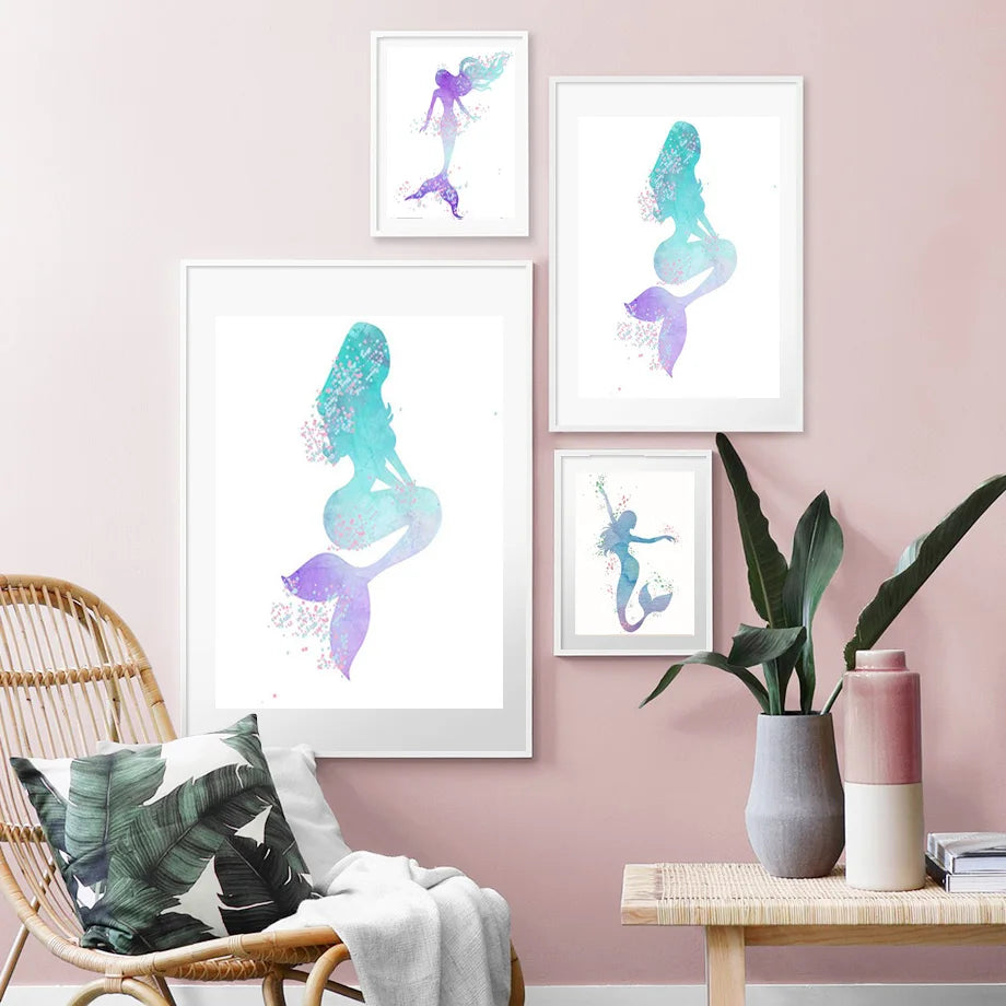 Nodic Modern Canvas Painting Mermaid Wall Art Posters And Prints Design For Baby Girls Room Bedroom Home Decor No Frame