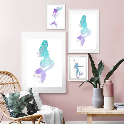 Nodic Modern Canvas Painting Mermaid Wall Art Posters And Prints Design For Baby Girls Room Bedroom Home Decor No Frame