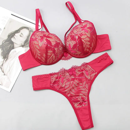 2021 New Push Up Lace Bra Sets Plus Size Lingerie BCDE Cup Adjusted Strap Bow Underwire Grey Red Blue Black White Underwear
