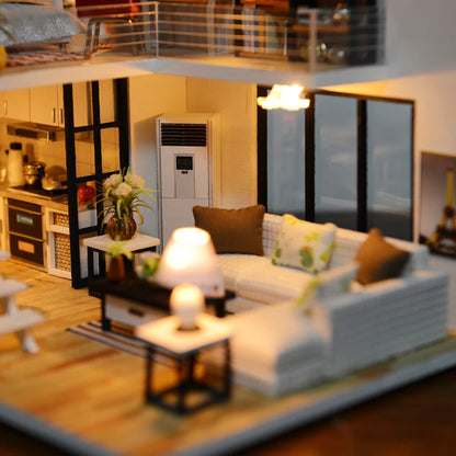 DIY Wooden Doll House with Furniture Miniature Dollhouse Furniture Kit with LED Toys for Children Adult Christmas Birthday Gift