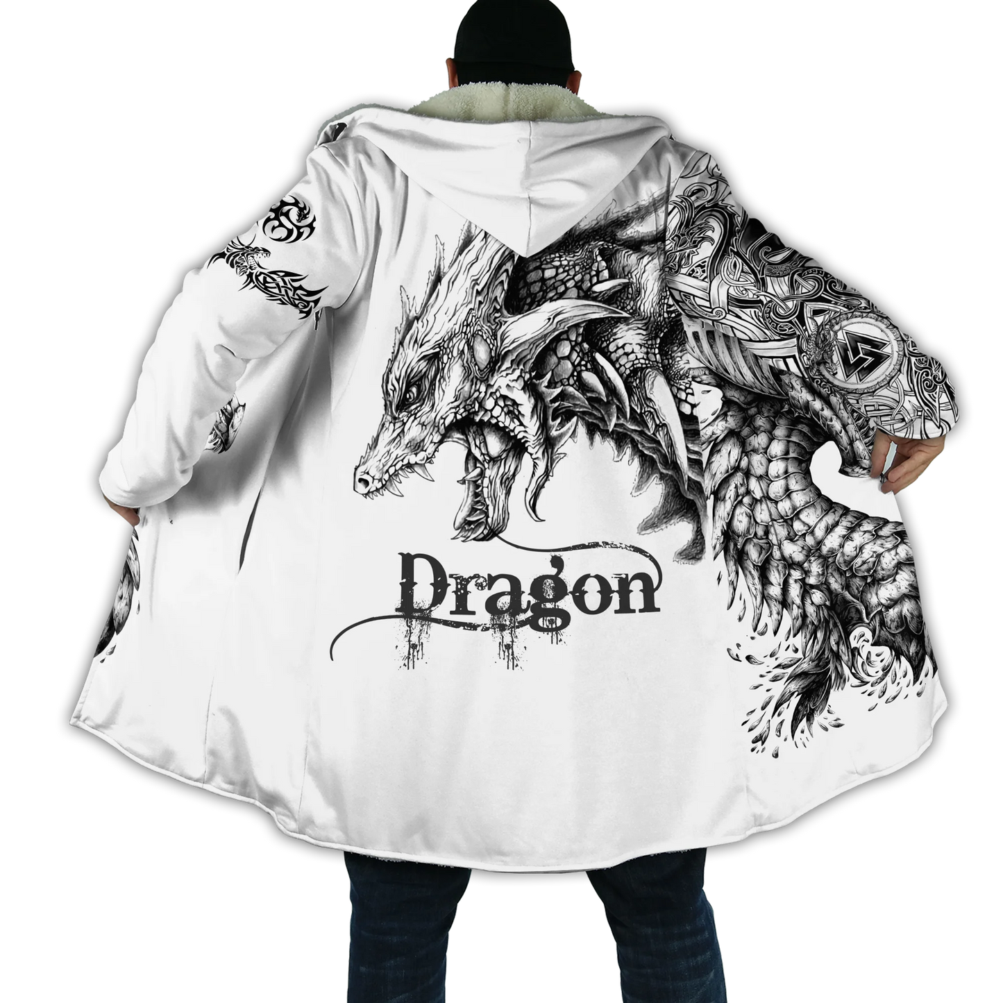 2021 Winter Mens Cloak skull and Dragon Armor Tattoo 3D Print Fleece Hooded cloak Unisex Casual Thick Warm cloak coat PF30