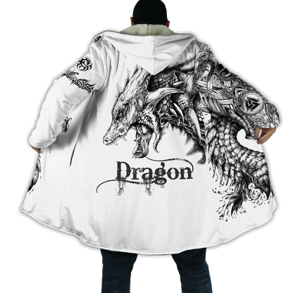2021 Winter Mens Cloak skull and Dragon Armor Tattoo 3D Print Fleece Hooded cloak Unisex Casual Thick Warm cloak coat PF30