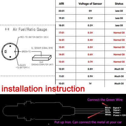 ADQ Digital 52mm Air Fuel Ratio Gauge LED Digital Display With Narrowband O2 Oxygen Sensor 06J906262AA for Gasoline Car 12V